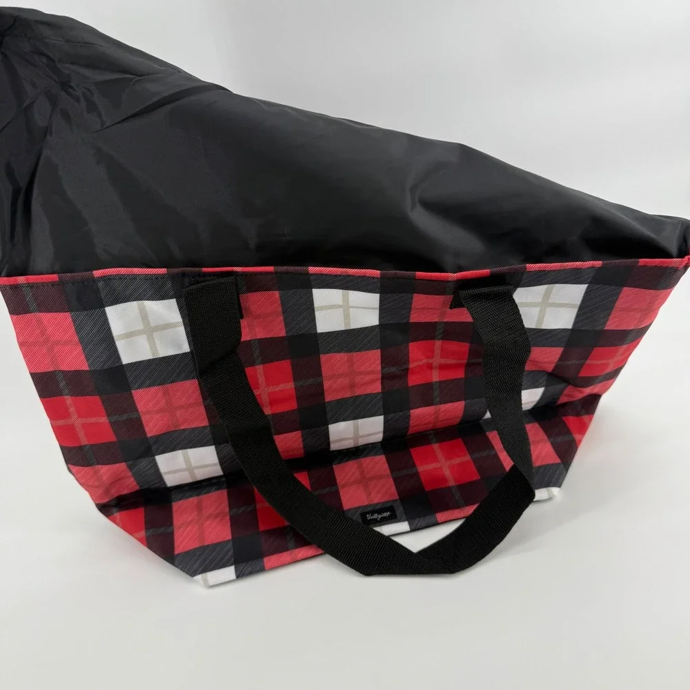 Thirty-One Quick Cinch Thermal Bag Red Black Buffalo Plaid Insulated Tote NEW‎